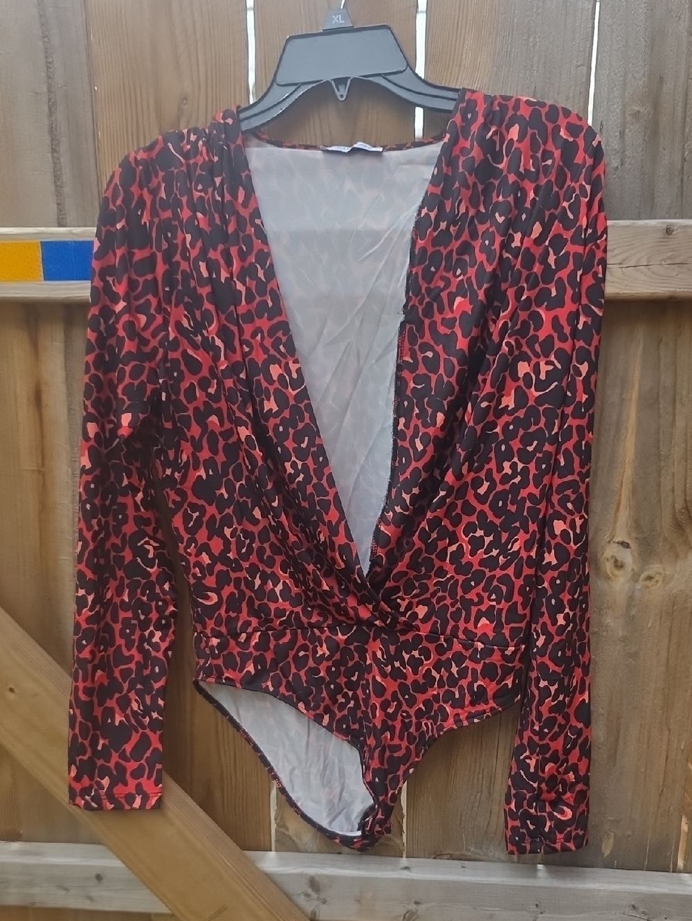 Zara Red and Black Leopard-Print Wrap Bodysuit